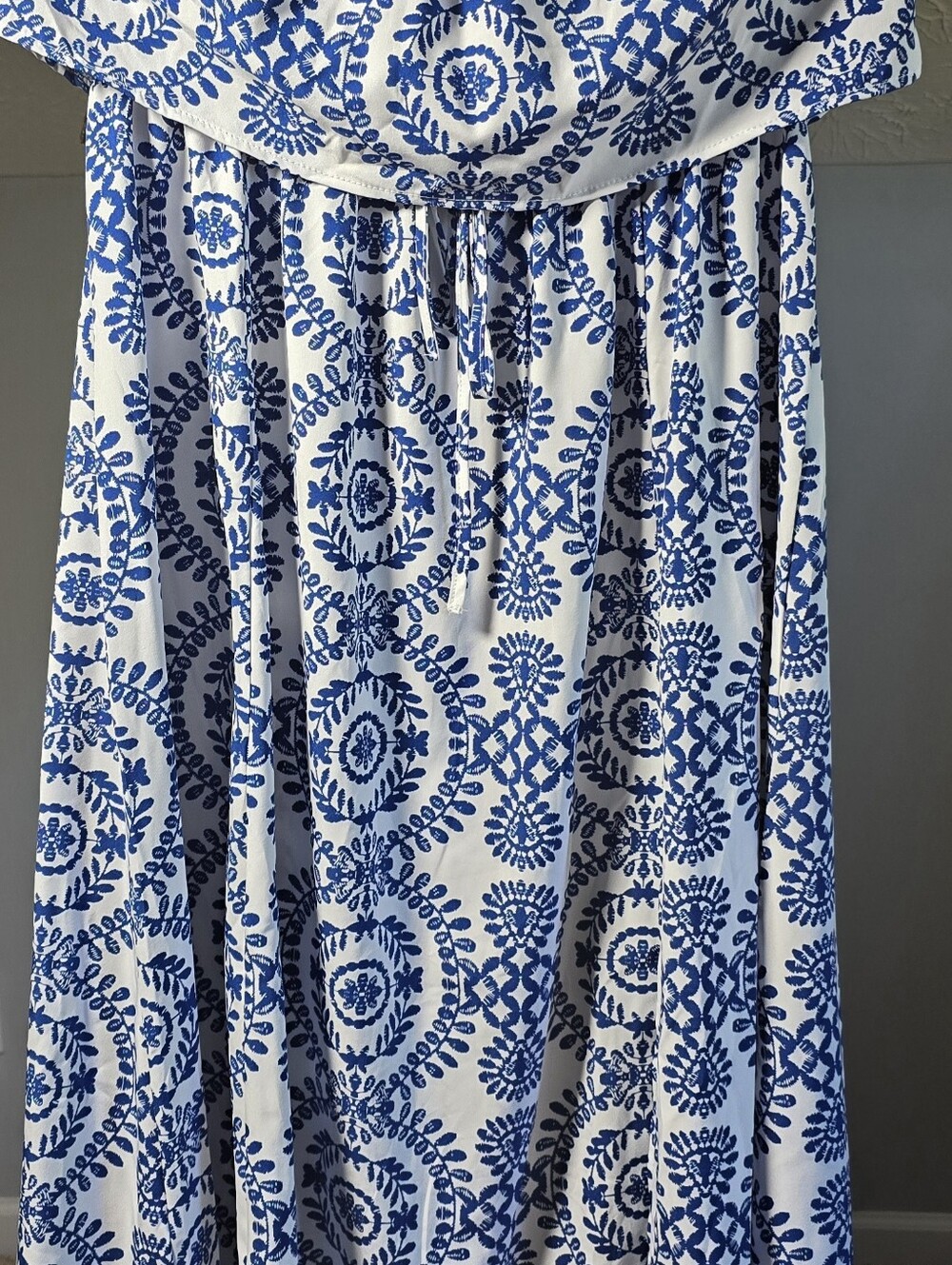 Women's Elegant Sexy Strapless Floral Print Ruffle Hem Side Slit Dress- XL - Picture 2 of 2